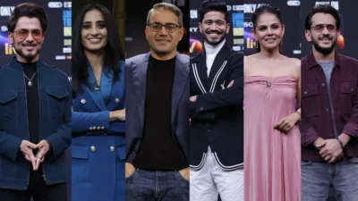 Meet the Sharks: The Cast of Shark Tank India Unveiled with a dynamic and professional design.