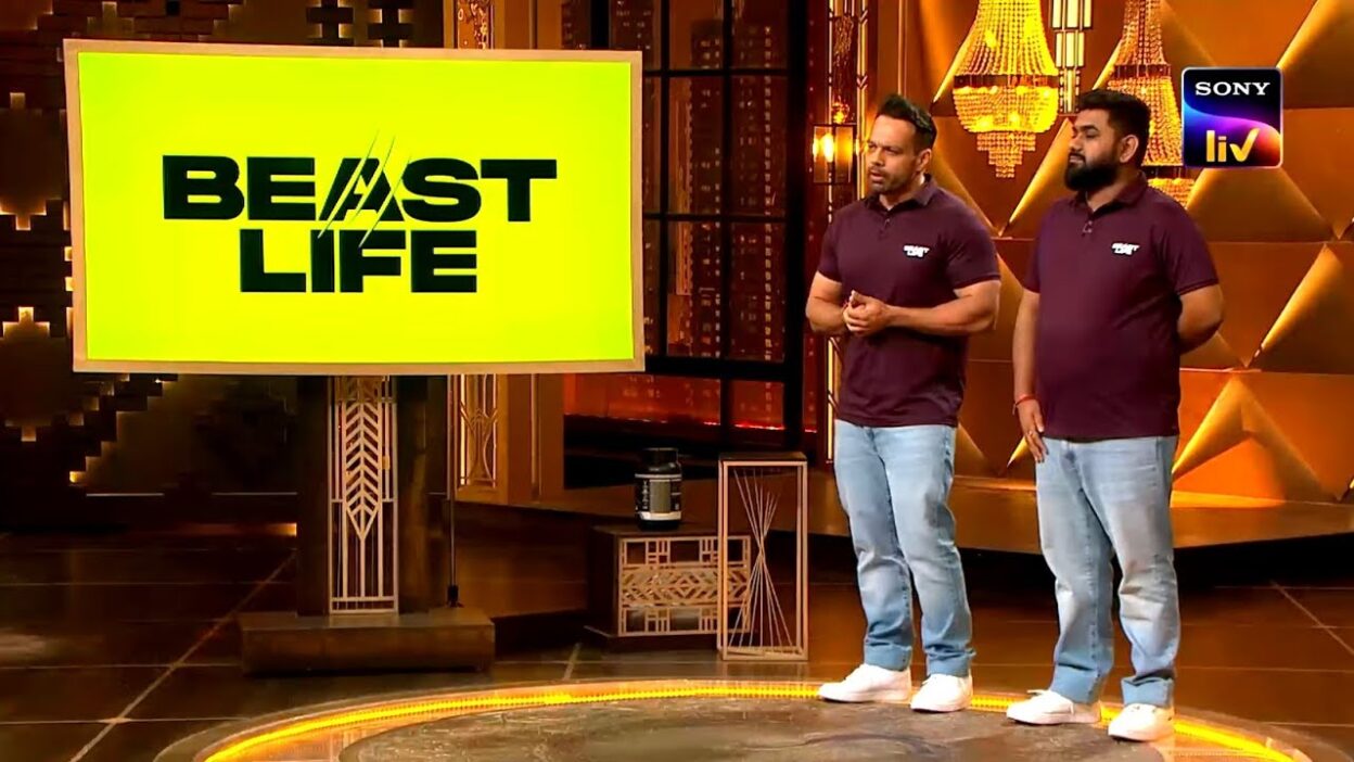 Vibrant and professional landscape image depicting Gaurav Taneja’s Beast Life pitch on Shark Tank India Season 4, symbolizing innovation and entrepreneurship.